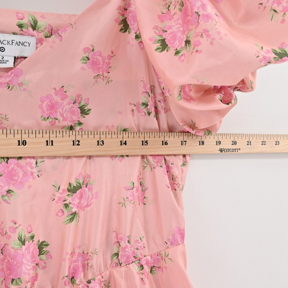 LoveShackFancy Cecile Mini Dress Womens Size 2 Pink Floral Puff Sleeve Tiered - Picture 4 of 12